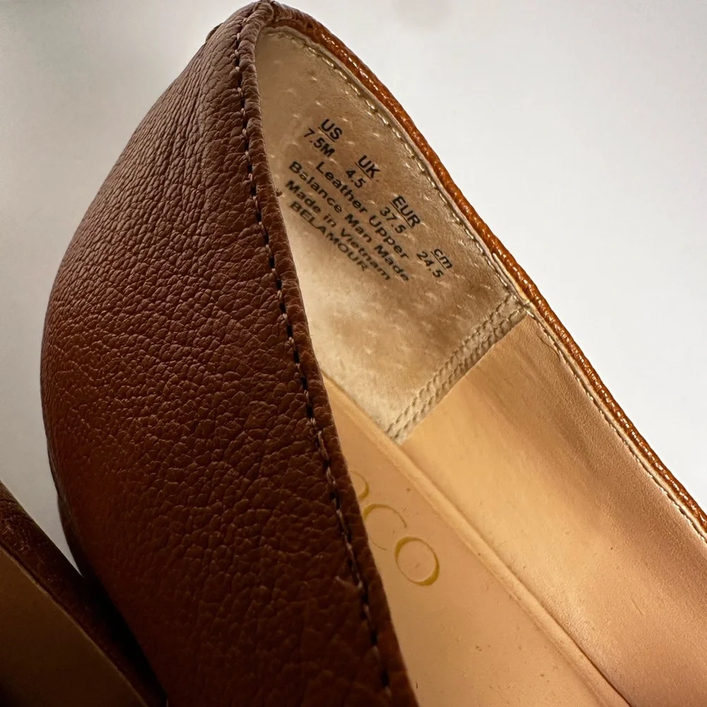 Classic Franco Sarto Women’s Cognac Brown Leather Pointed Toe Loafers size 7.5 - Picture 5 of 7